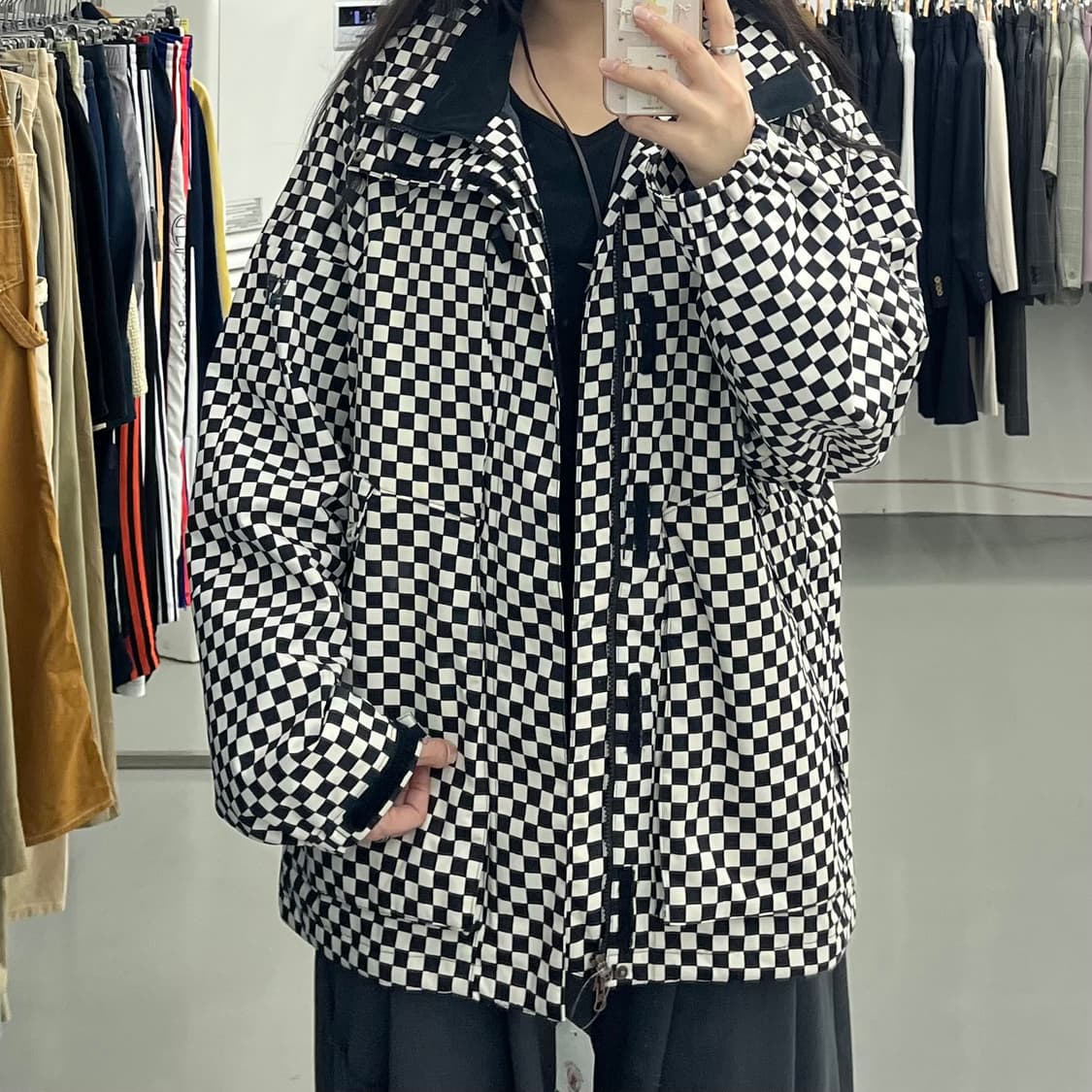 반스 체커보드 후드 아노락 자켓 상품이미지2