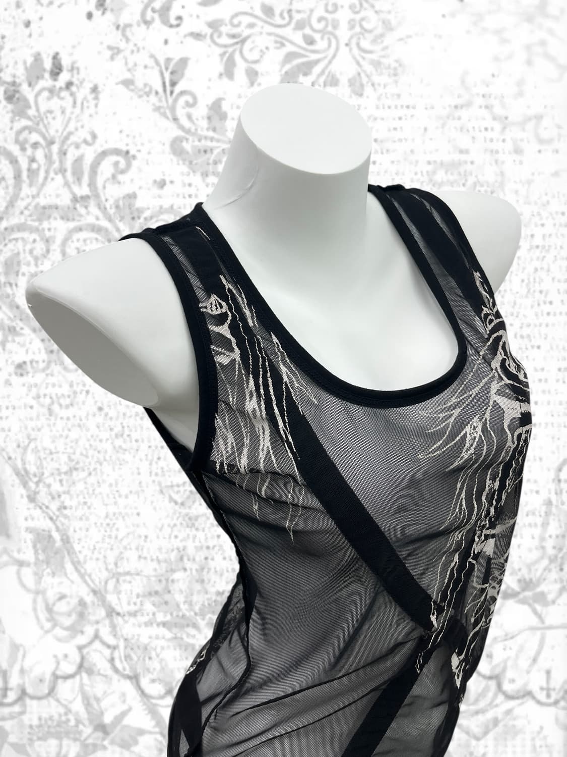 X shaped string printing mesh sleeveless 상품이미지5