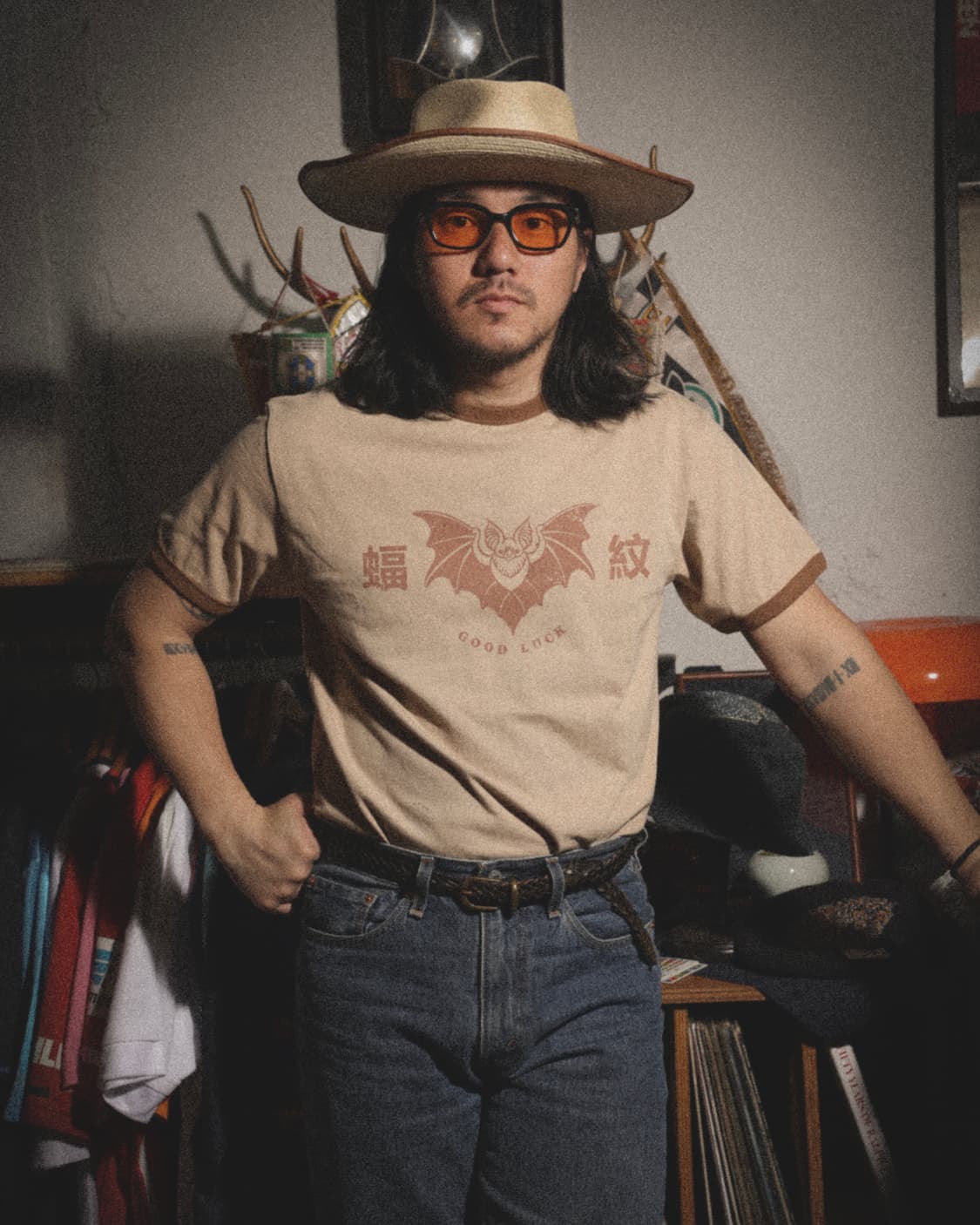 모쿠토 박쥐패턴(Good Luck) 링거티 - 브라운 M/L/XL 상품이미지7