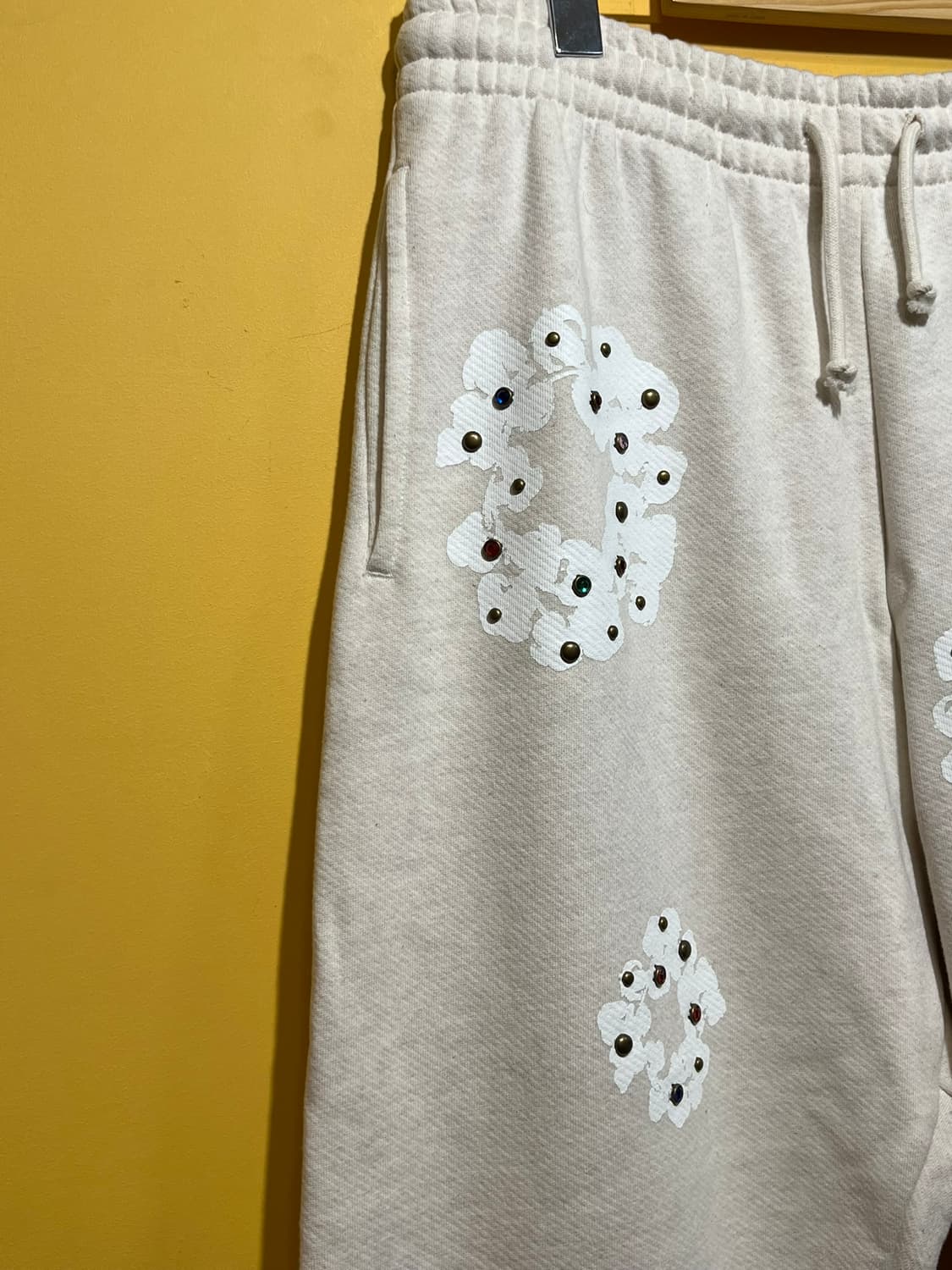 [M] 데님 티어스 라인스톤 잼스톤 코튼 리쓰 스웨트팬츠 오트밀 상품이미지3