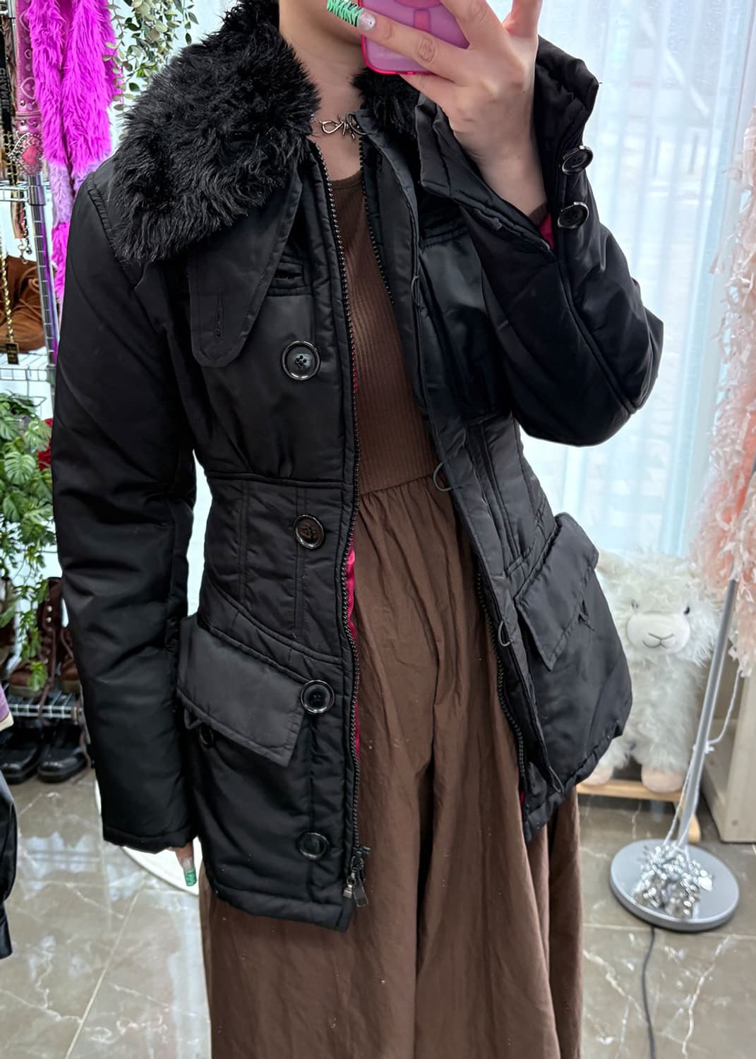 에코퍼 허리다트 블랙패딩 상품이미지2