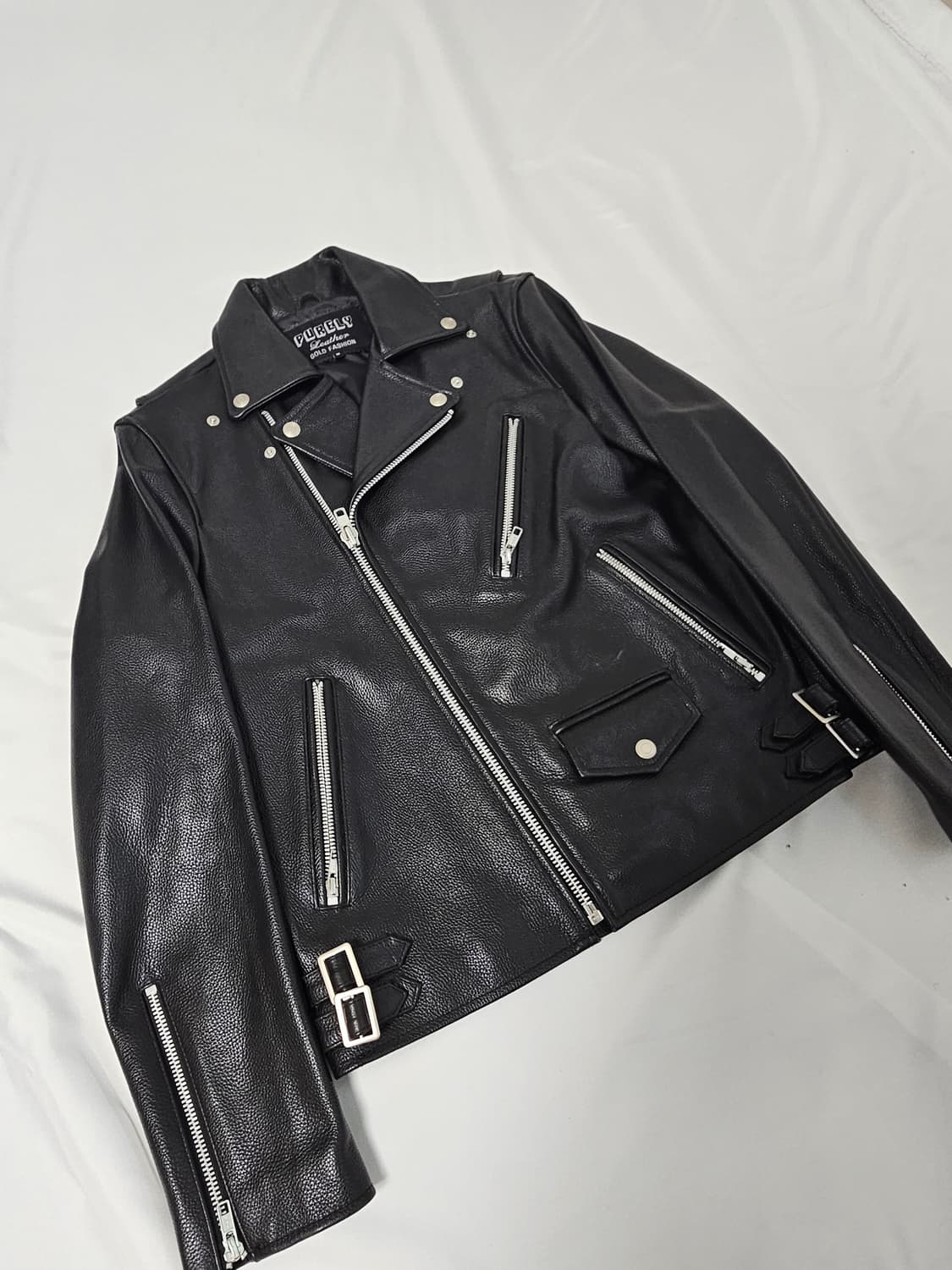 Purely 리얼레더 소가죽 카우 레더자켓 바이커 하이넥 남성 M 상품이미지2