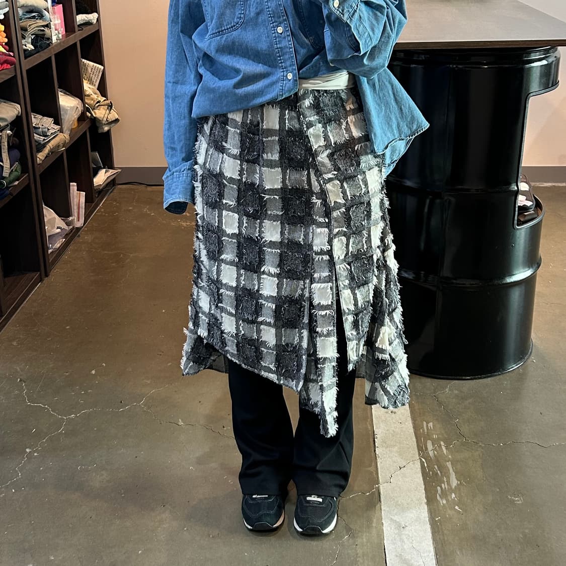 Antiqua 체크 프린지 언발 스커트 상품이미지1