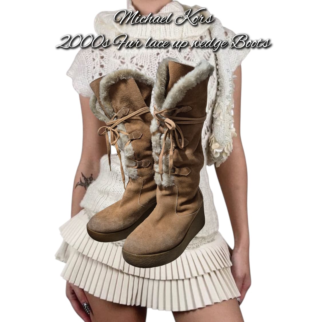 Michael Kors 2000s Fur lace up wedge 상품이미지1