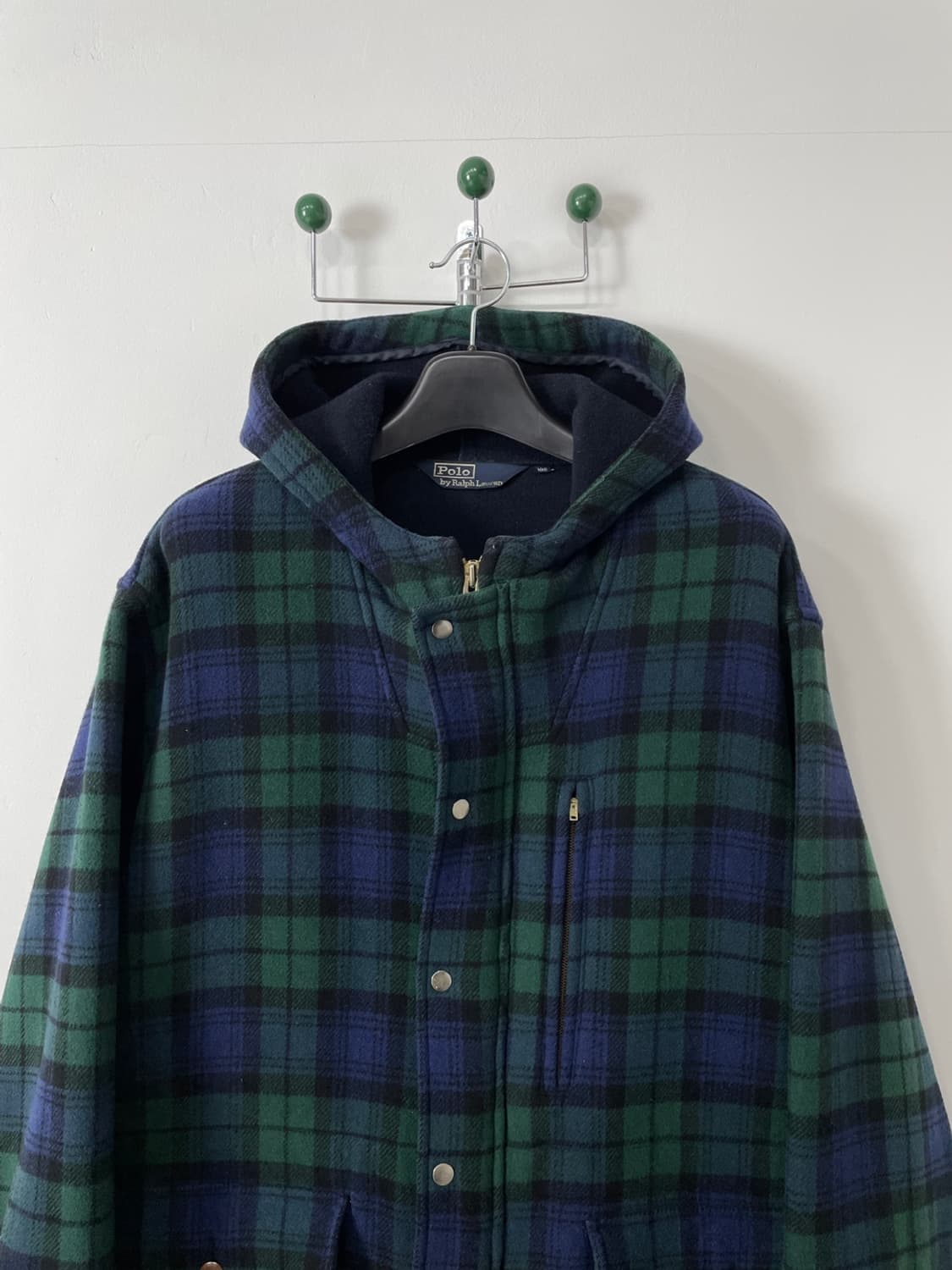 90s 폴로 랄프로렌 블랙와치 후드 울 코트  상품이미지2