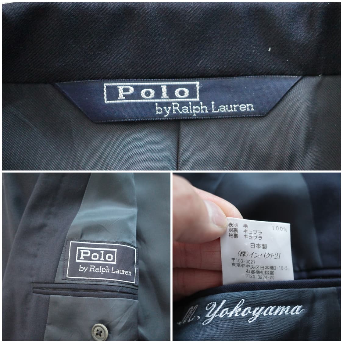 90s 폴로 랄프로렌 네이비 3버튼 울 블레이져 자켓 일본 생산 상품이미지3