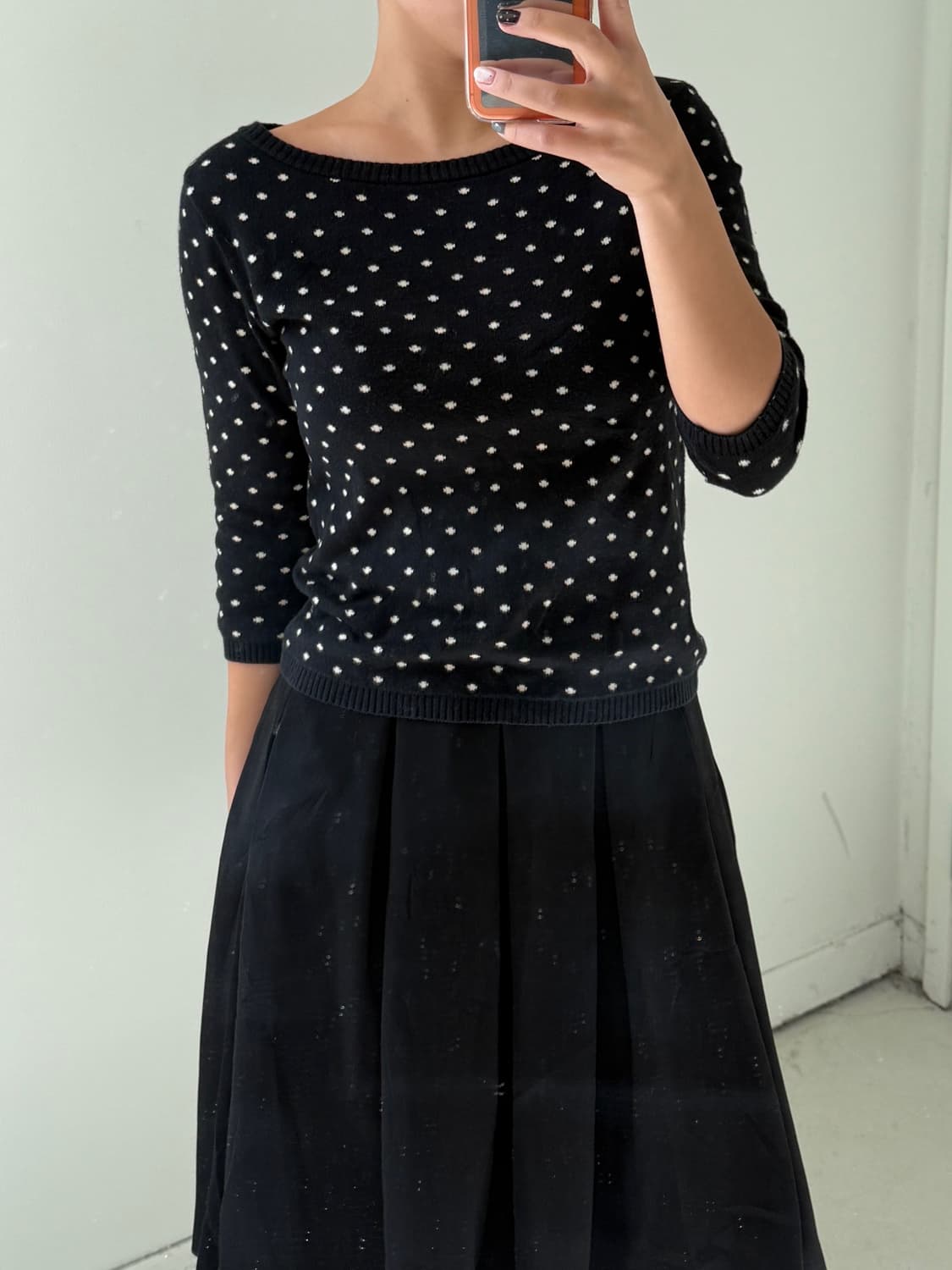 일본빈티지 도트 보트넥 니트 상품이미지2