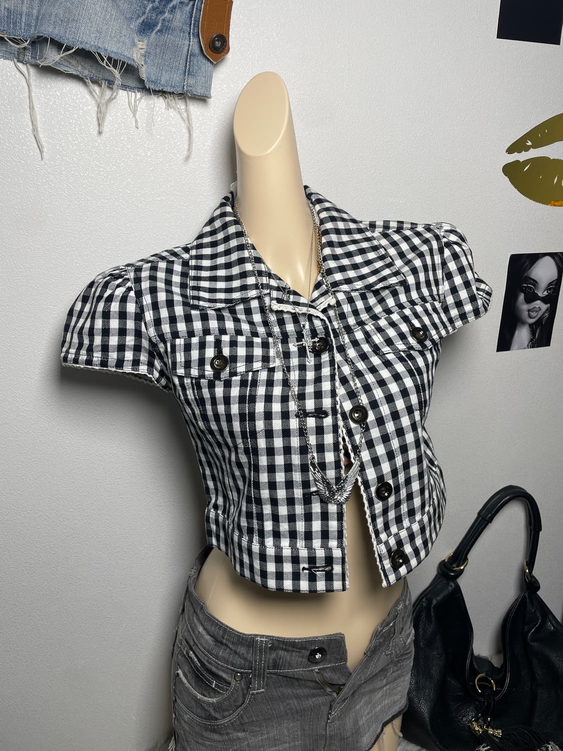 Rose fan fan 체크 반팔 자켓 상품이미지2