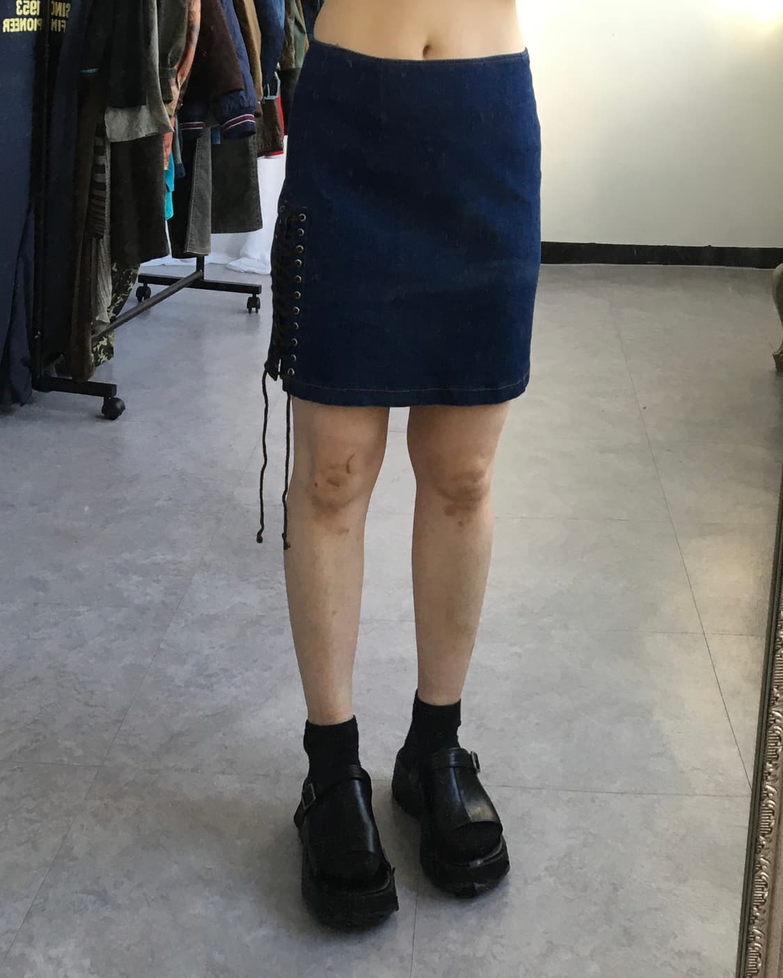 Lace up point denim mini skirt 상품이미지5
