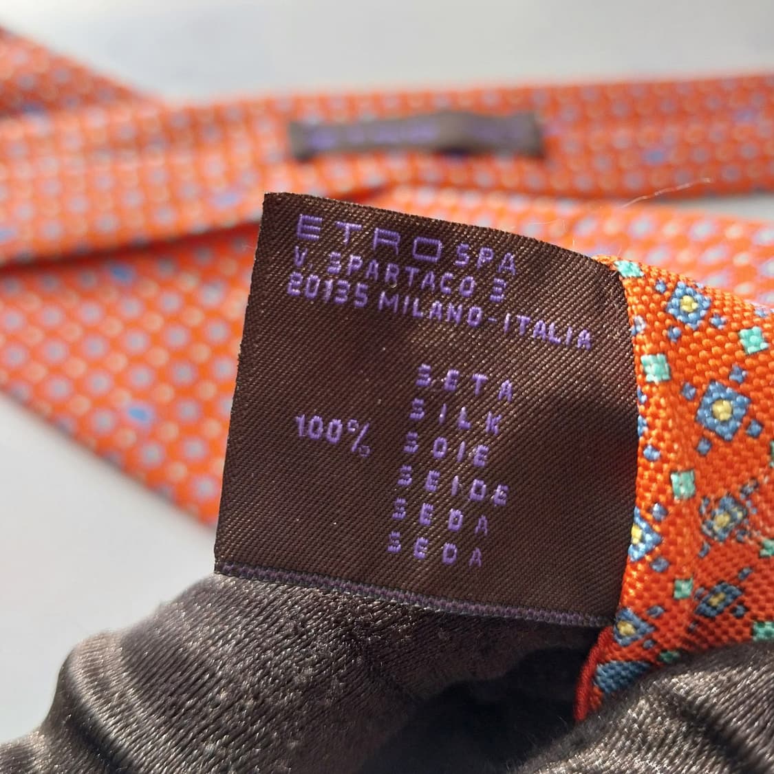 에트로 실크 오렌지 기하 패턴 넥타이 9.6cm A+~A등급 K1865
 상품이미지10