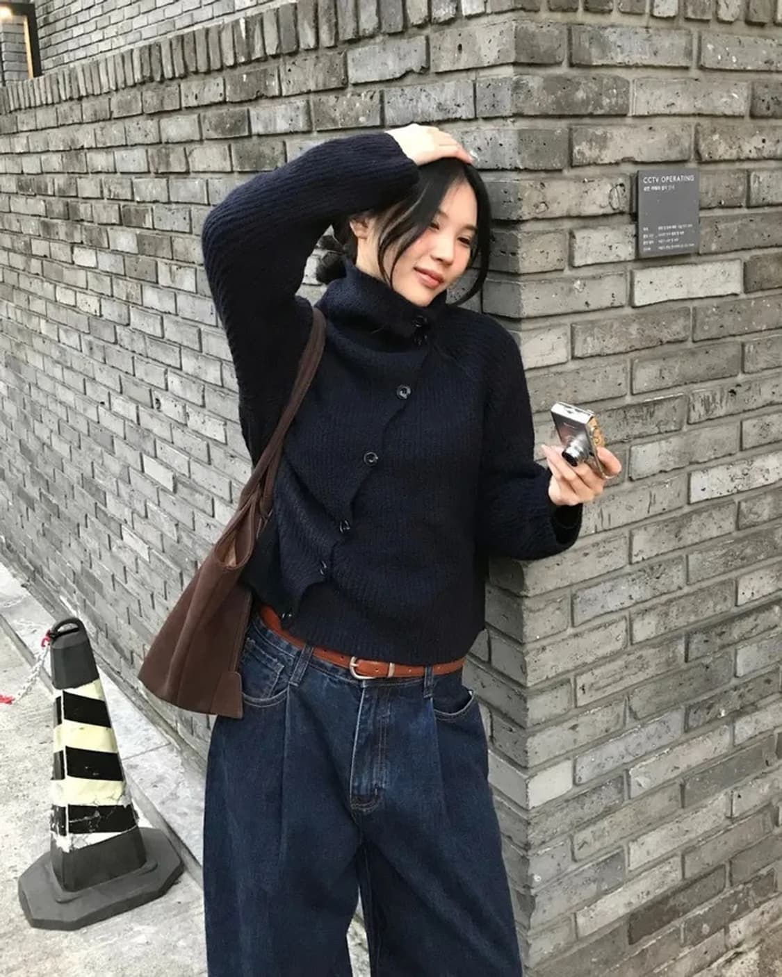 메리노울 터틀넥 버튼 하이 목폴라 니트 가디건 네이비 상품이미지1