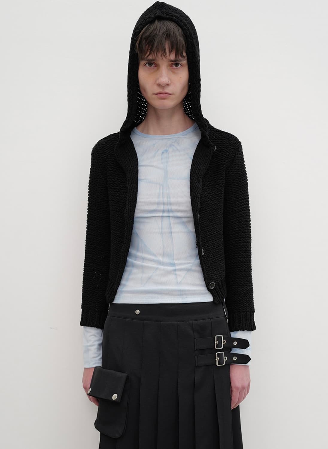 오픈와이와이 HOODED CHUNKY CARDIGAN, BLACK 상품이미지2