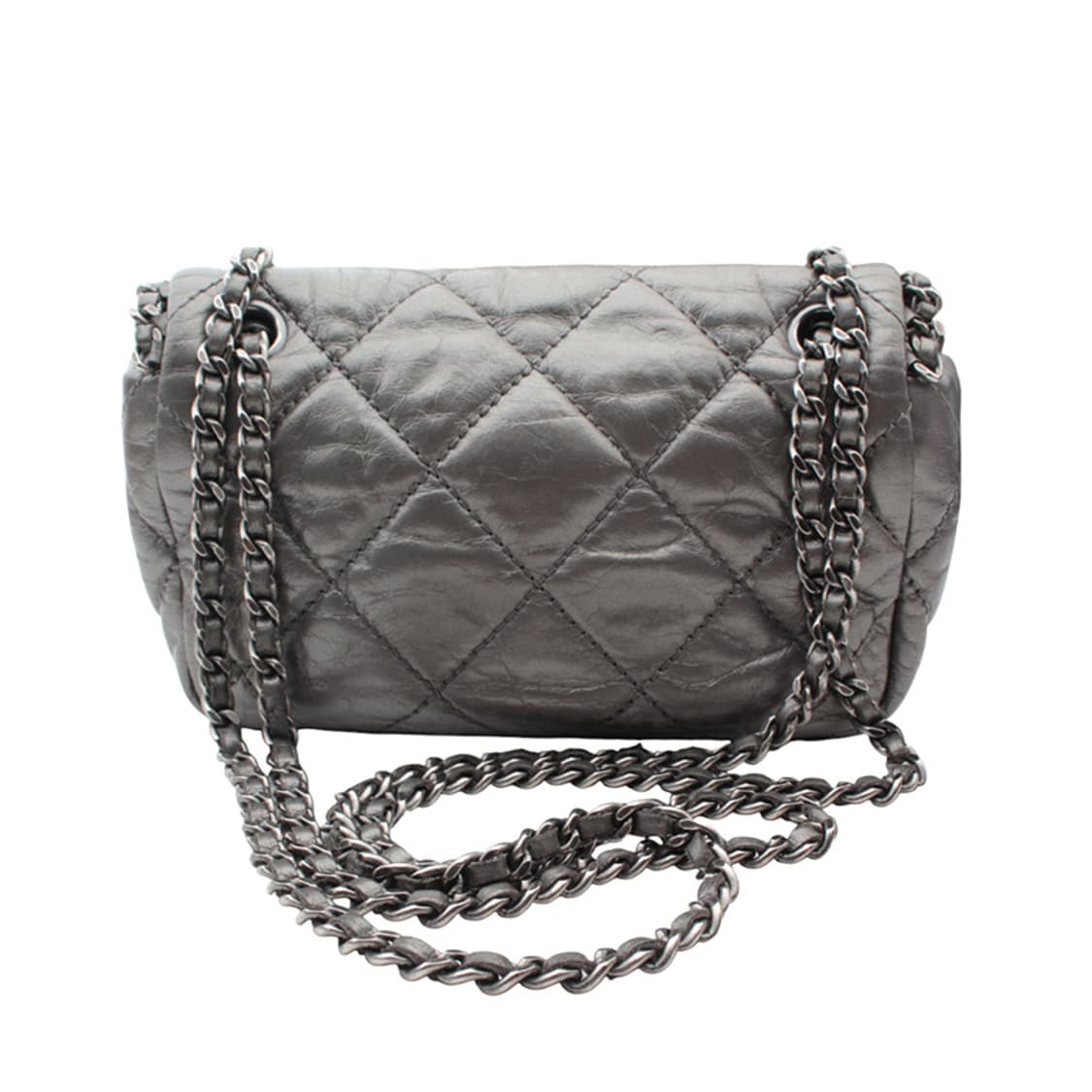 샤넬 메탈릭 그레이 퀼팅 어라운드 체인 은장 크로스 상품이미지3