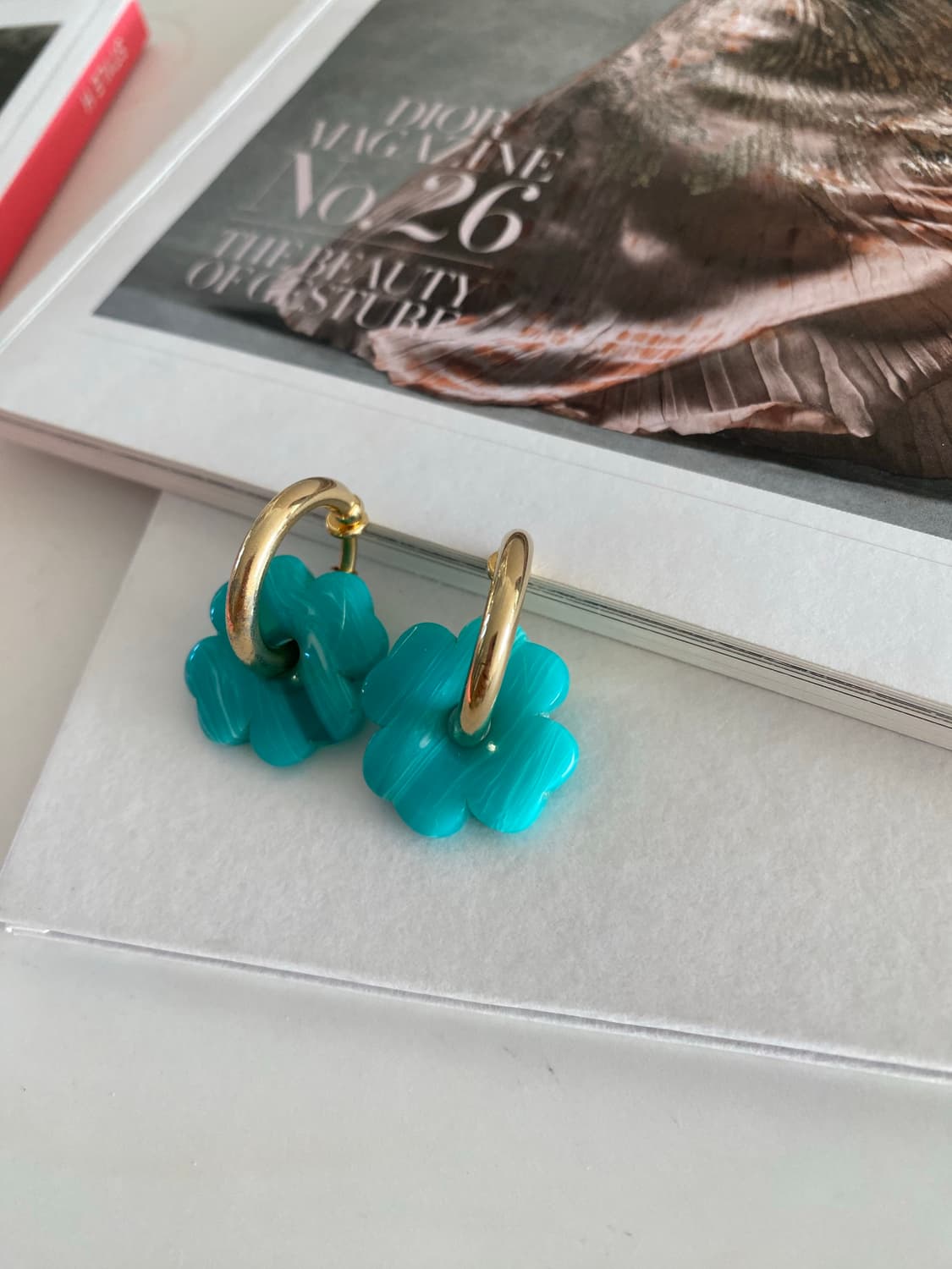 일본 수입 터키블루 클로버 후프 이어링 귀걸이 상품이미지5