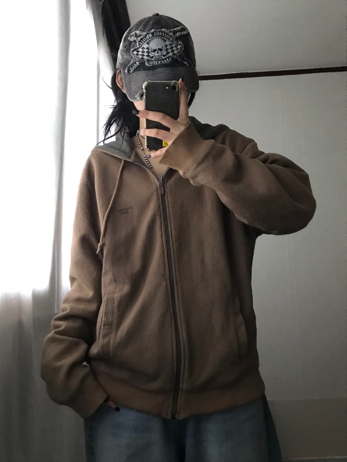 켈빈클라인 베이지브라운 와플 후드집업 상품이미지3