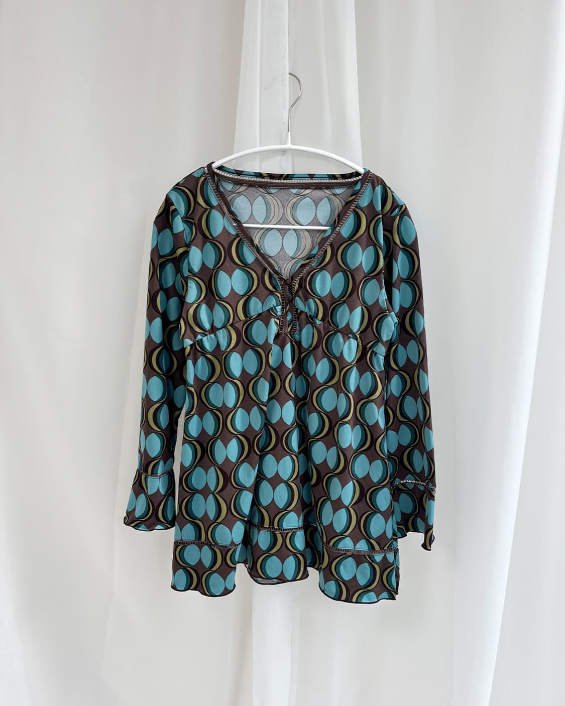 레트로 기하학적 물방울 무늬 플레어 탑 상품이미지2