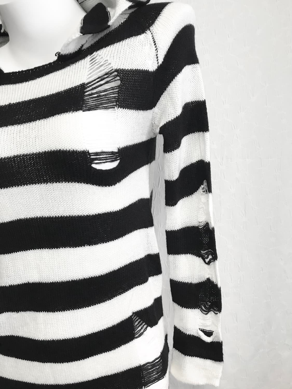 빈티지 펑크 데미지 스트라이프 후드 니트 원피스 상품이미지6