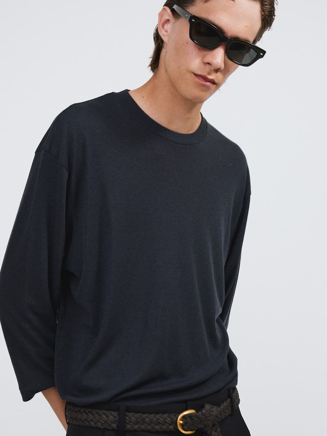 렉토 26SS 울 블렌드 루즈핏 탑 7부 티셔츠 인디고 네이비 상품이미지4