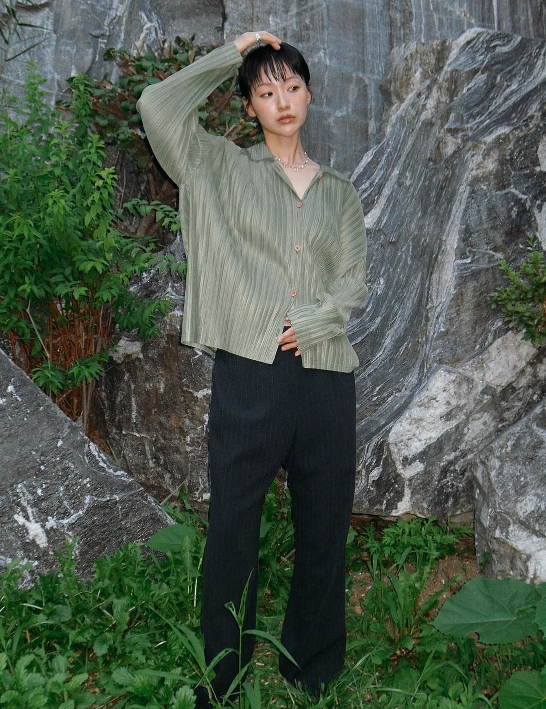 Green pleats cardigan 상품이미지6