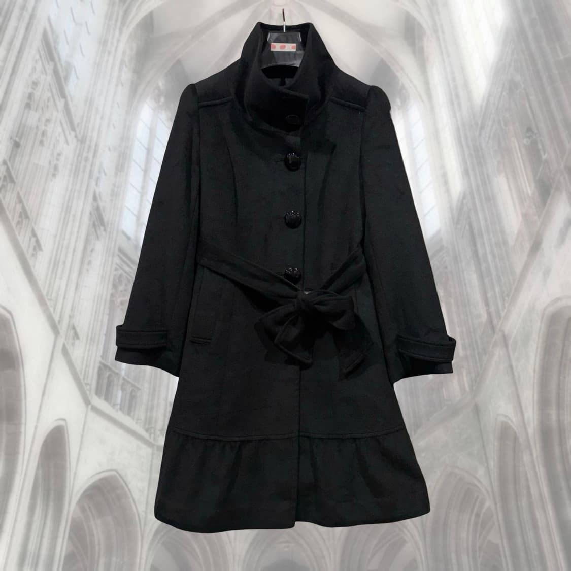 빈티지 러블리 하이넥 블랙 프릴 코트 갸루 상품이미지1