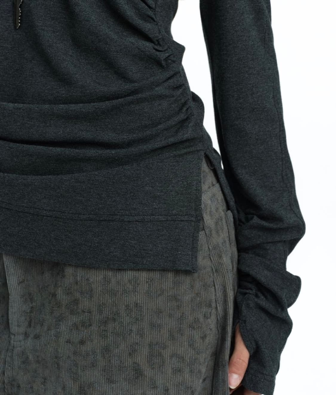 러프넥 헨리넥 후디 롱슬리브 탑 상품이미지2