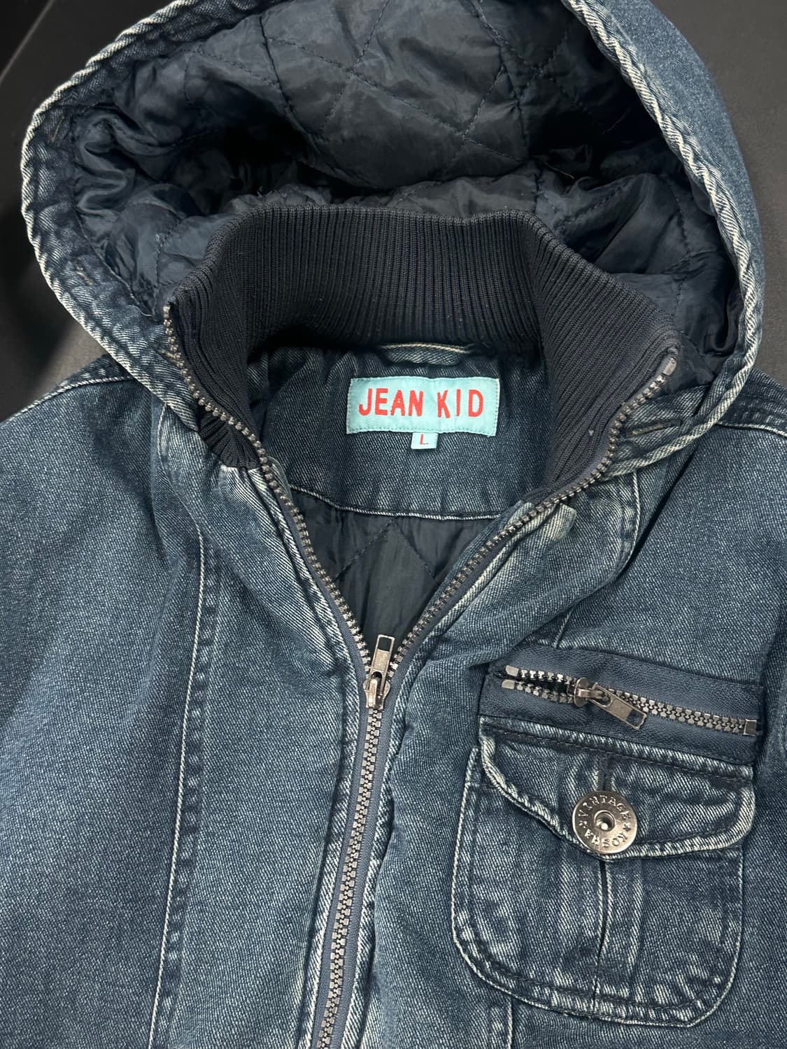 빈티지 JEAN KID 후드 퀄팅 데님 재킷 봄버 상품이미지5