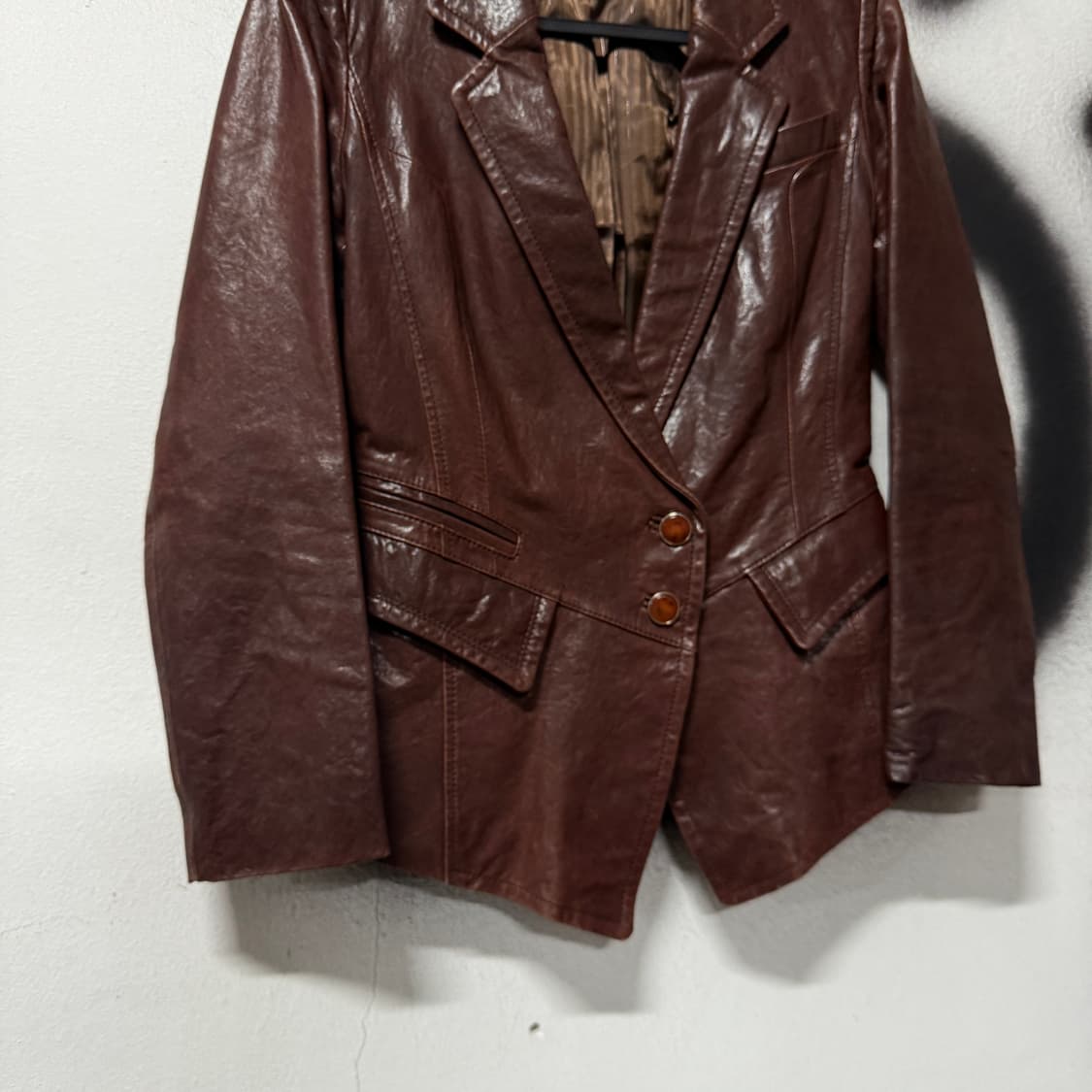 Blu pepe 100% 양가죽 왁스 코팅 딥 브라운 쉽스킨 레더 자켓 상품이미지4