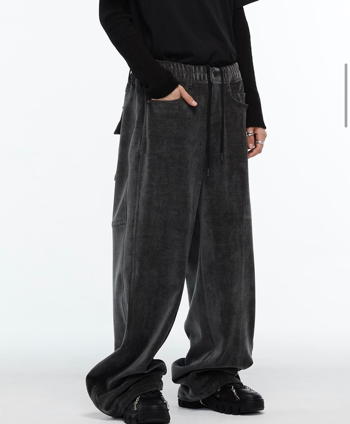 (새상품) 알렌느 드로우스트링 벨루아 팬츠 아이언 그레이 상품이미지1