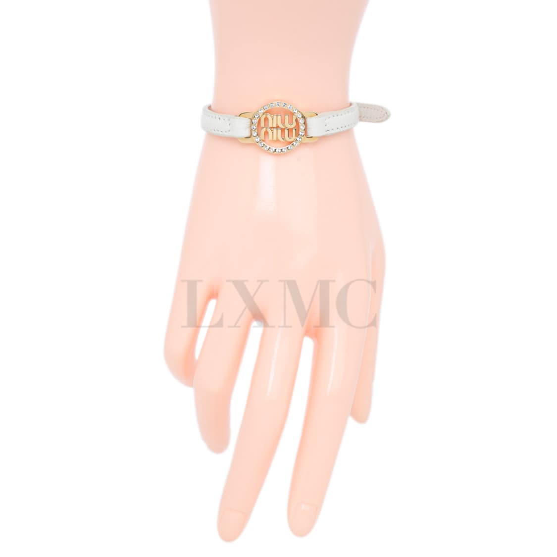미우미우 크리스탈 로고 마드라스 팔찌 화이트 가죽팔찌 5IB398 상품이미지5