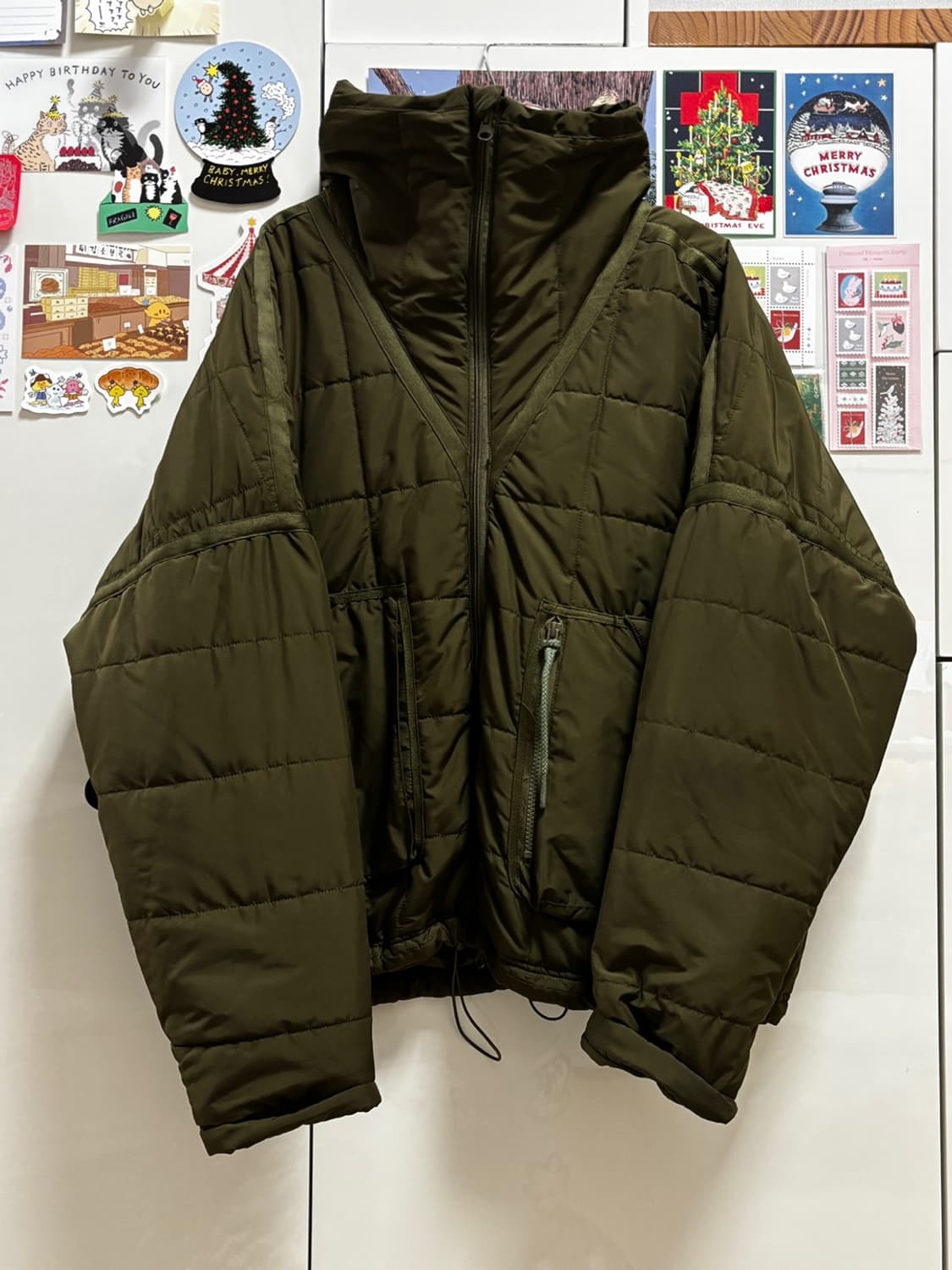 드니벨 2way 하이네크 숏패딩 - 카키, L 상품이미지1