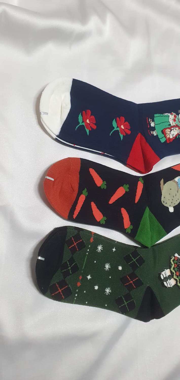 그린 블루 토끼 꽃 당근 체크 스트라이프 양말 상품이미지2