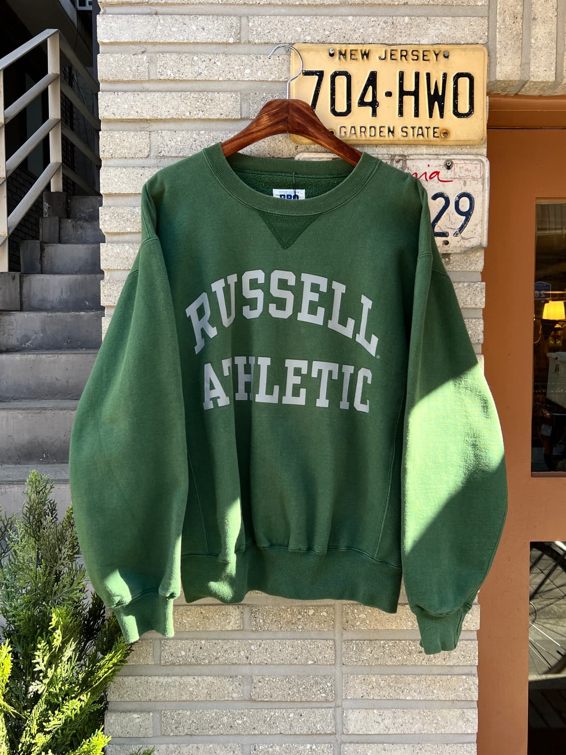 [M]90's 러셀 Made in USA 빈티지 그린 스펠아웃 스웻셔츠 상품이미지1