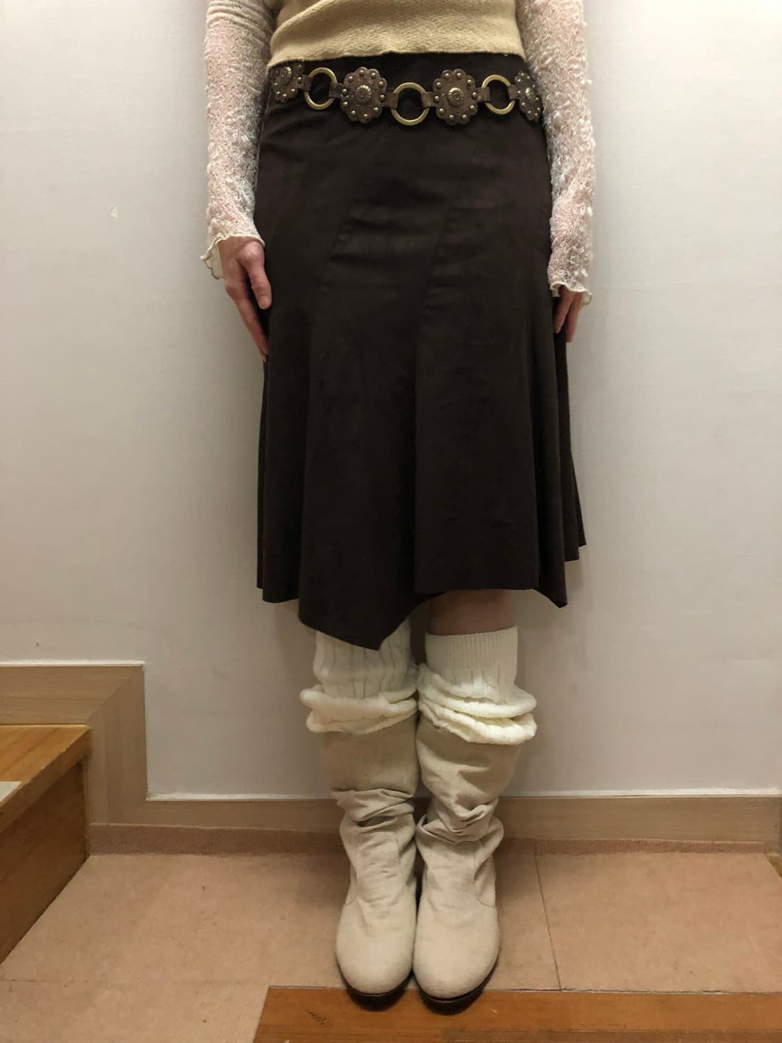 빈티지 브라운 스웨이드 롱 스커트 상품이미지2