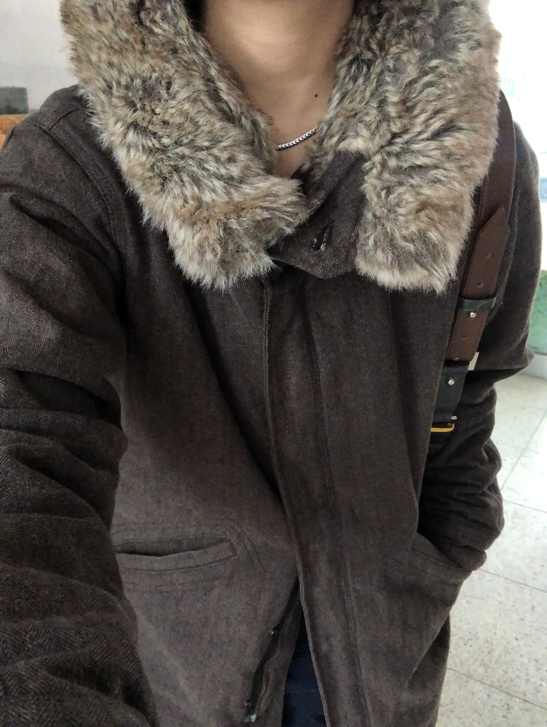 fur collar long coat / edwin 상품이미지3