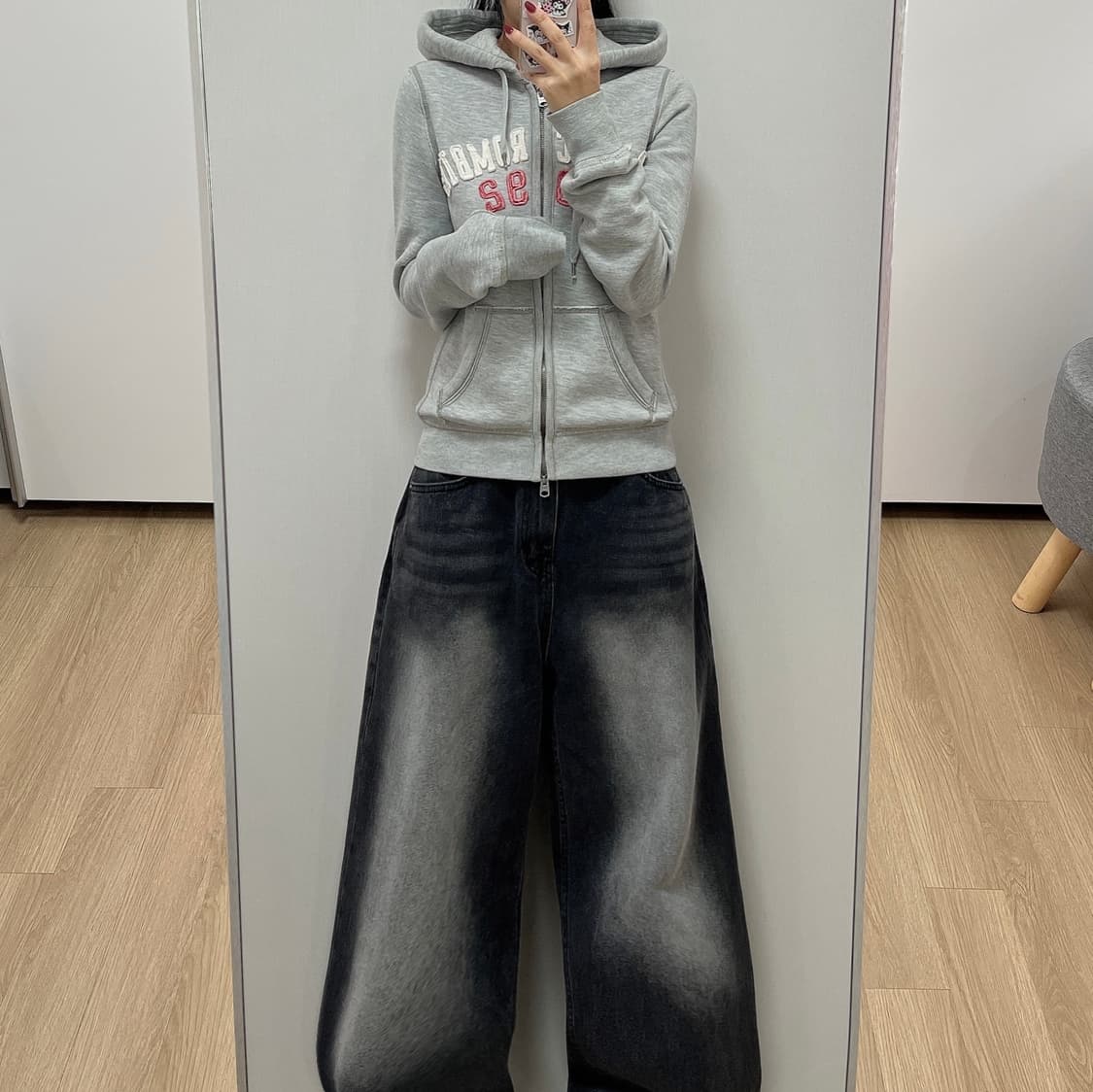 아베크롬비 자수로고 라이트 그레이 후드집업 상품이미지1