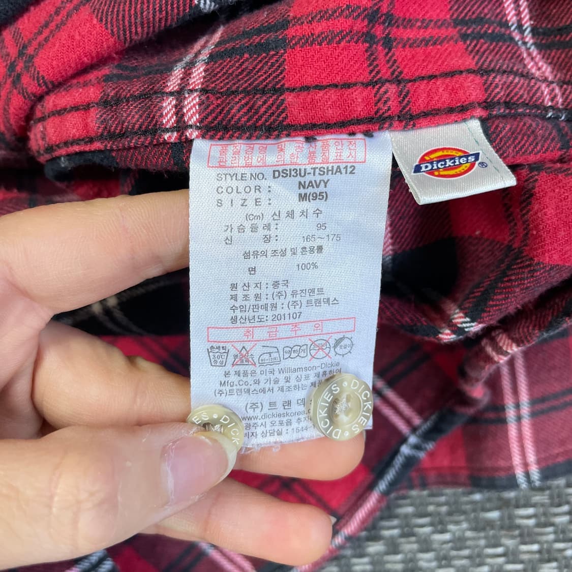 Dickies 디키즈 레드블랙 체크 원포켓 긴팔 셔츠 M 상품이미지6