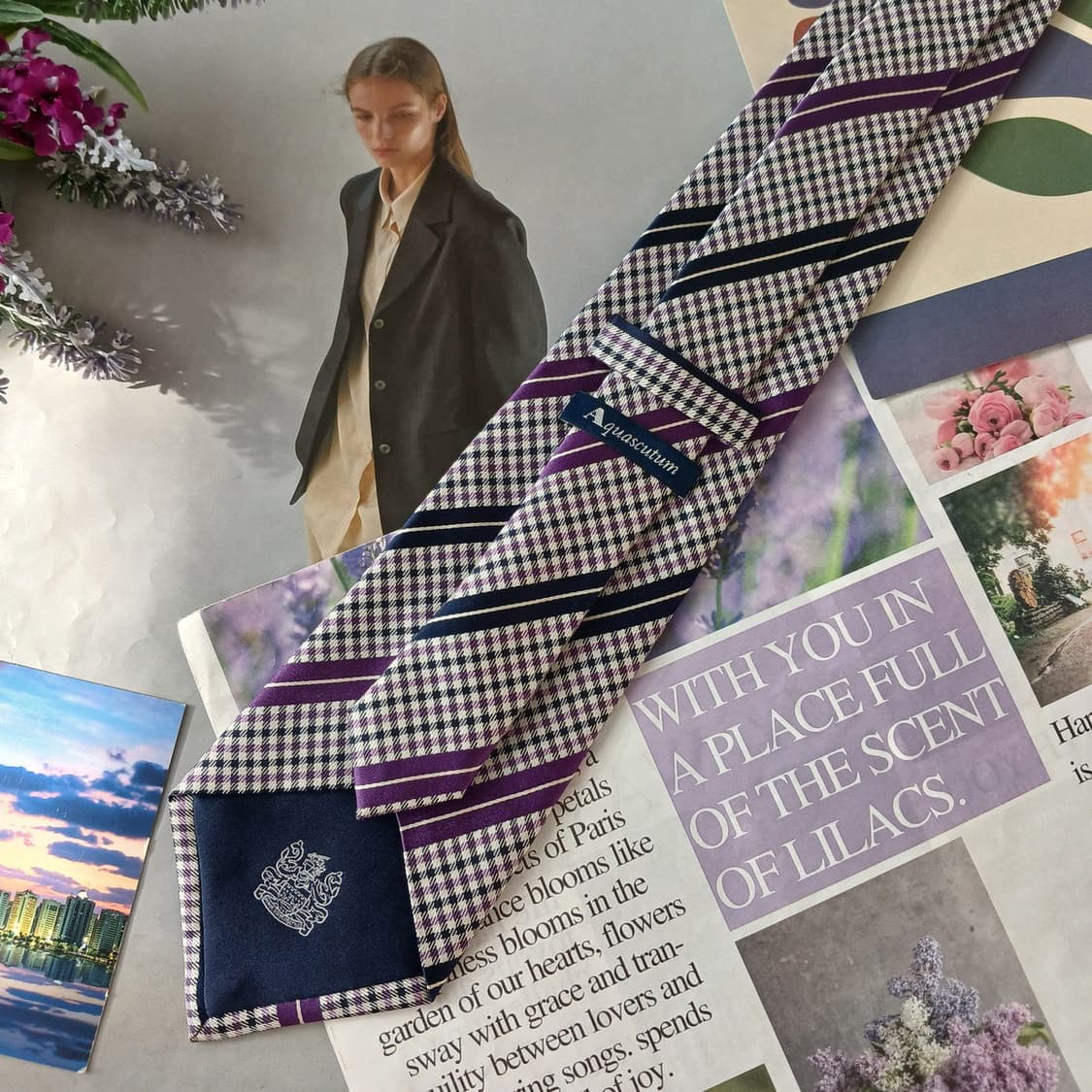 아쿠아스큐텀 실크 체크 스트라이프 넥타이 9.2cm A등급 A19588
 상품이미지5