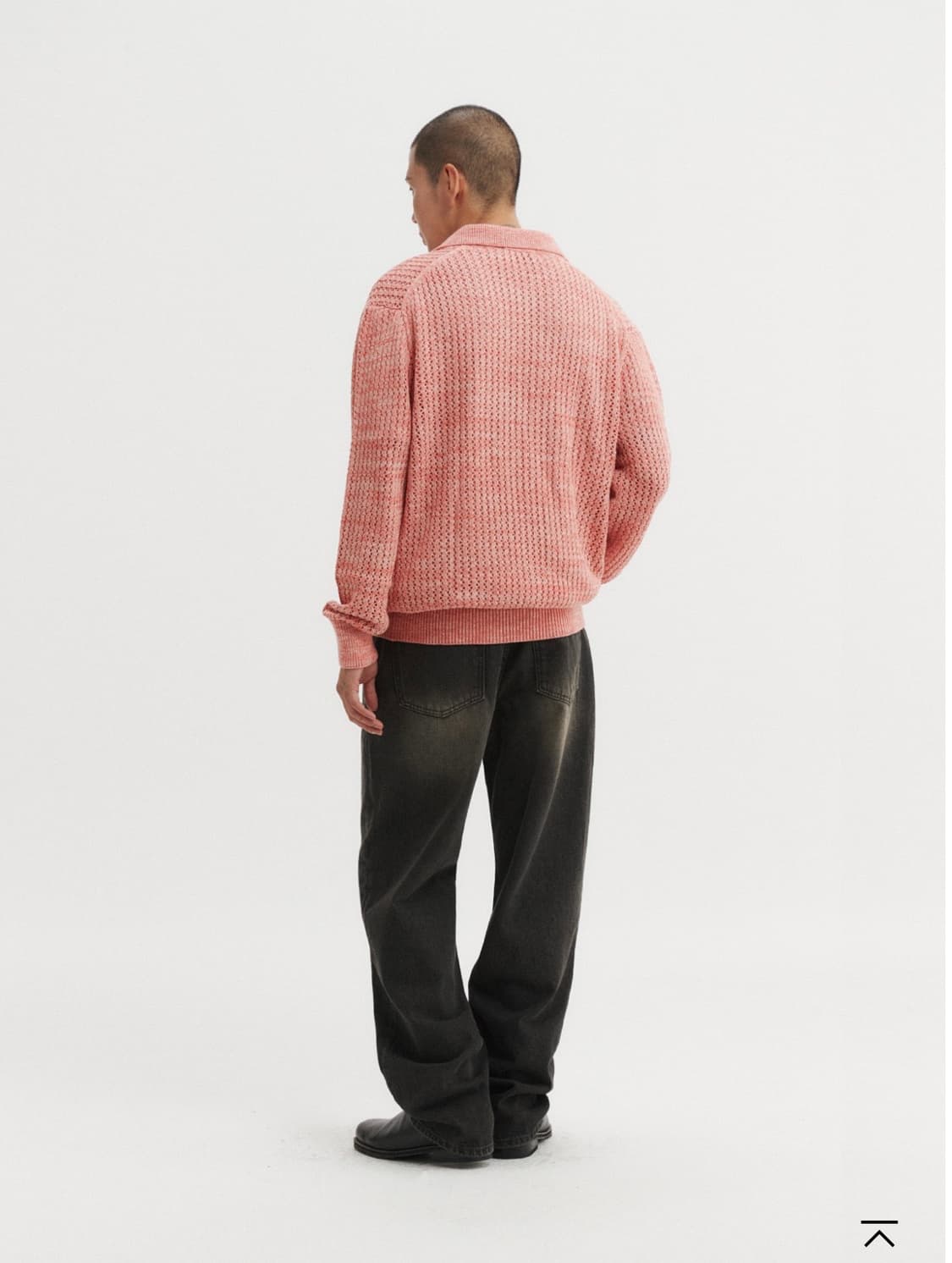 스카시 투톤 반오픈 단추 카라 니트 - 피치 3 상품이미지3