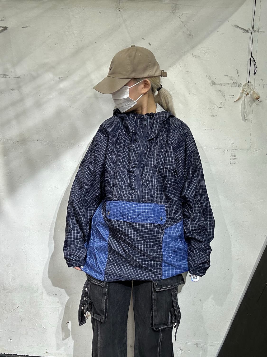 일본 빈티지 rodeo 네이비 아노락 체크 바람막이 올드스쿨 트랙 자켓  상품이미지2