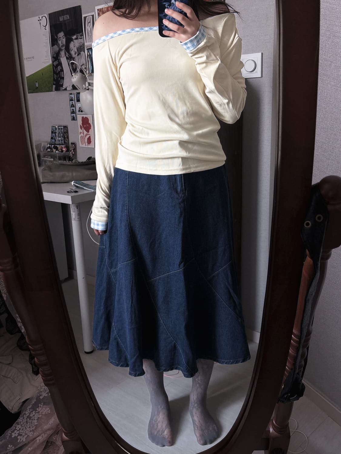 빈티지 절개 미디 데님 스커트 상품이미지2