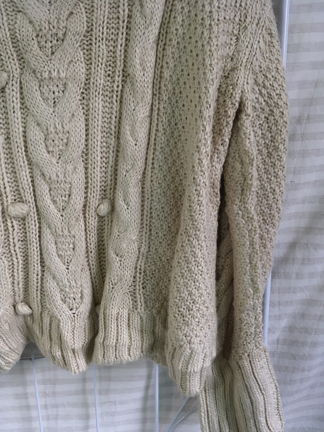 빈티지 아이보리 폼폼이 꽈배기 니트 y2k 스트릿 갸루 펑키 일본빈티지 상품이미지4