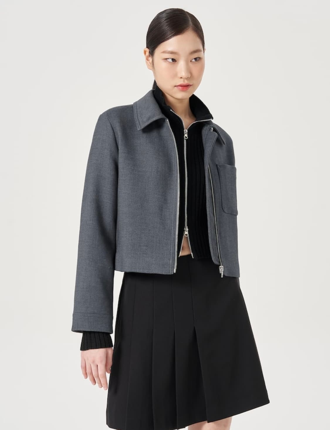 에잇세컨즈 크롭 집업 점퍼 그레이 80(xs) 상품이미지3