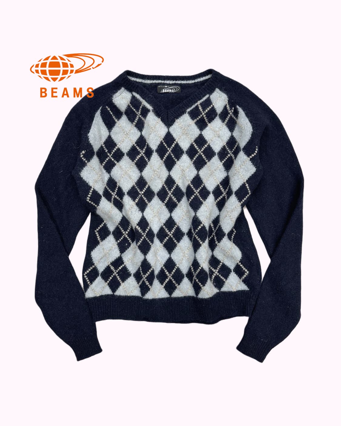 BEAMS navy wool argyle knit 상품이미지1