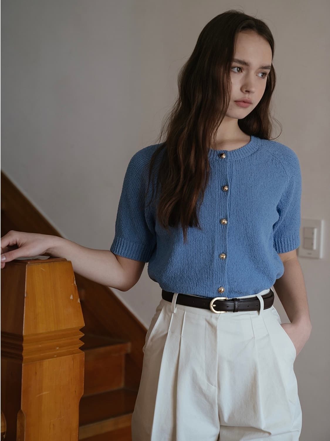 틸아이다이 로지 하프 슬리브 가디건 라운드 반팔 니트 F 상품이미지2