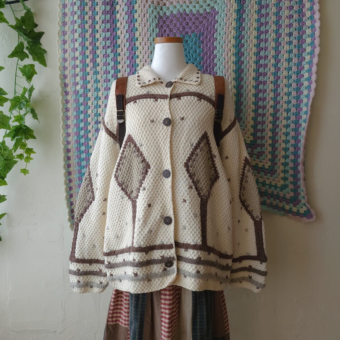 빈티지 아가일 니트 가디건 상품이미지1