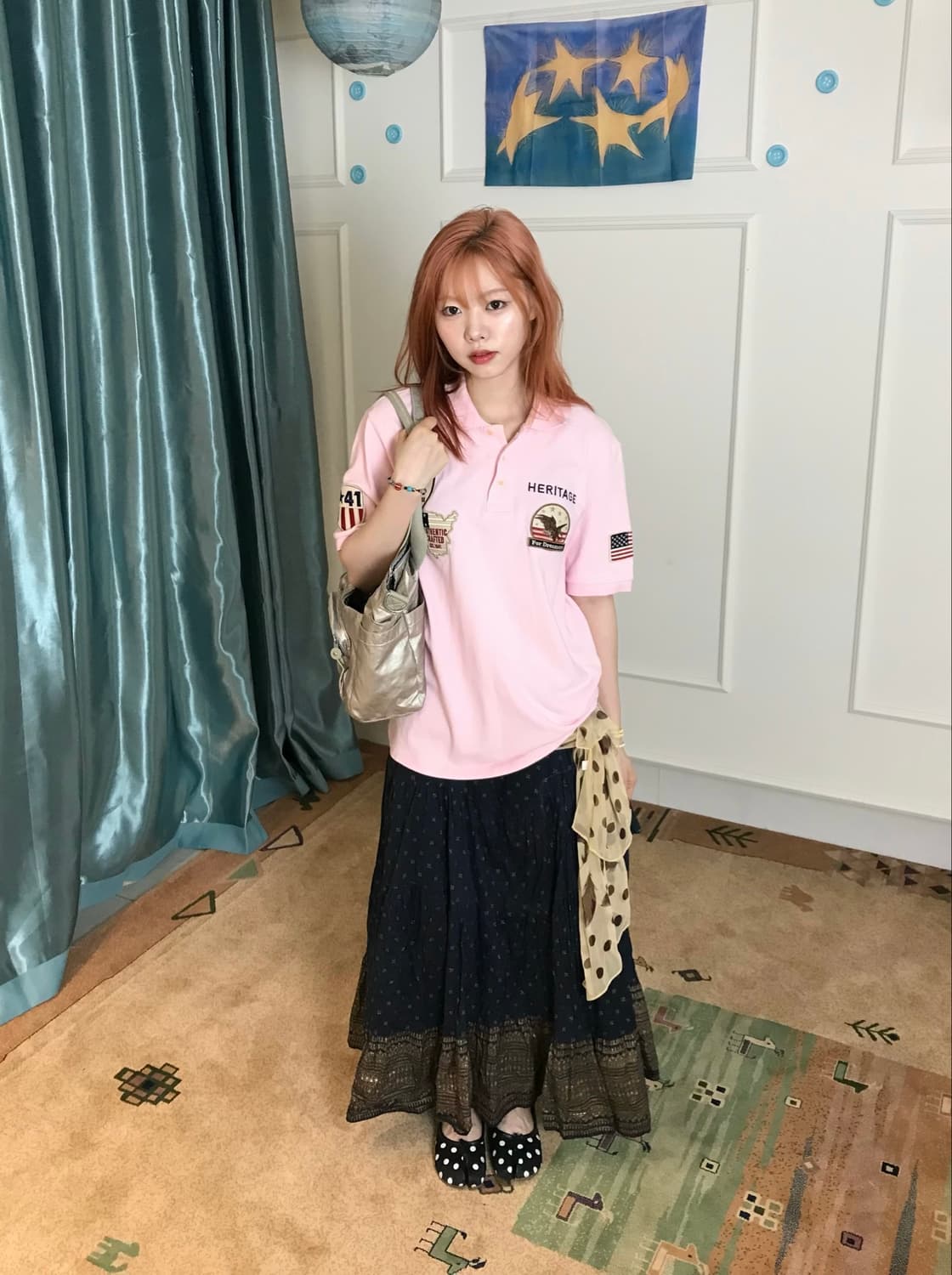스포티한 와펜 디테일과 러블리한 컬러감이 조화로운. 미국 하이틴 무드•• 상품이미지6