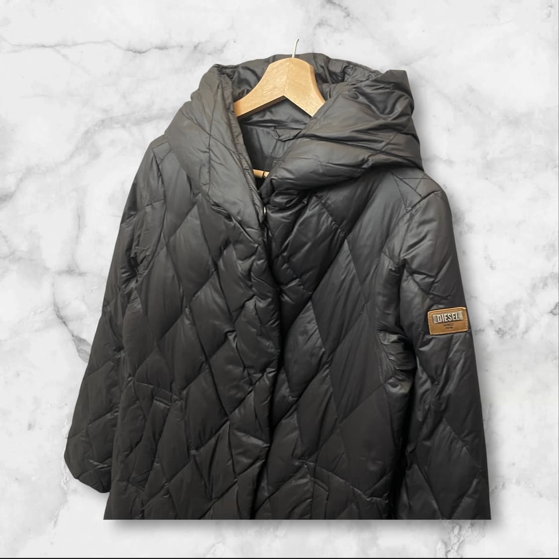 디젤 블랙 허리조임 후드 롱 패딩 자켓 상품이미지3