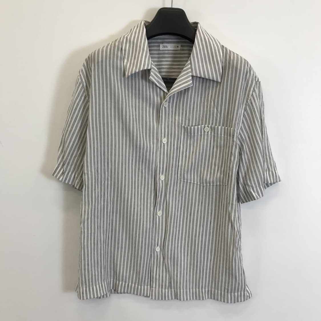 자라 오픈카라 시어서커 스트라이프셔츠 [L] 상품이미지1