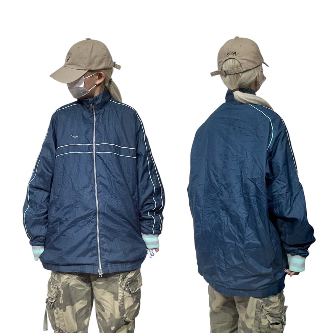 미즈노 네이비 일본판 오버핏 사이드 라인 바람막이 자켓 L 상품이미지1