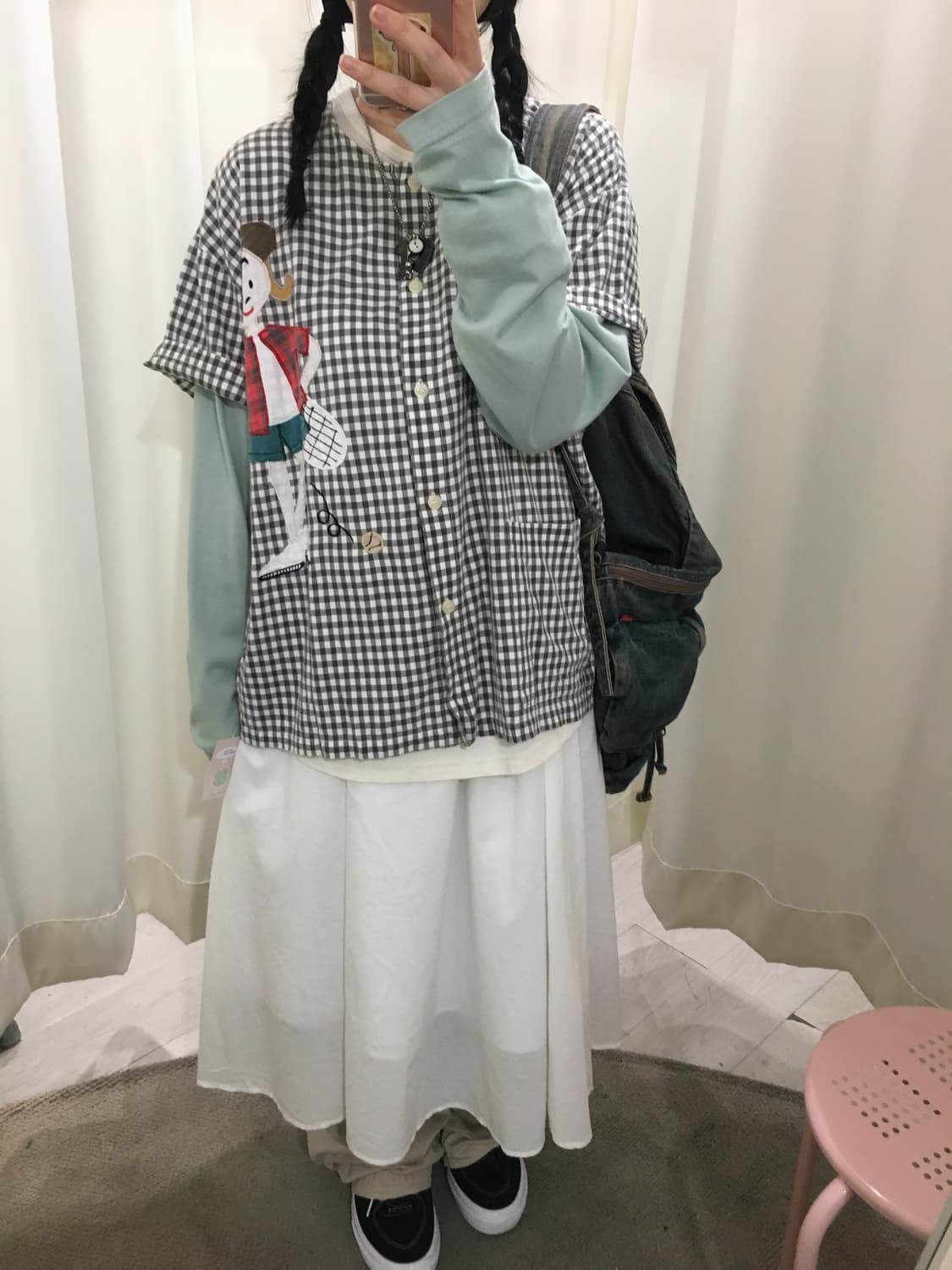 캐릭터 패치 체크 블라우스 상품이미지4
